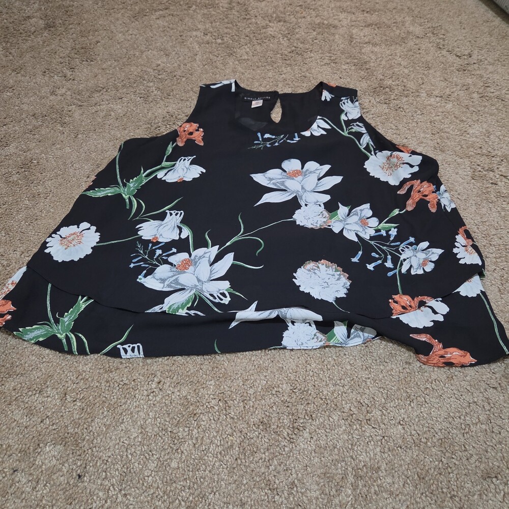 Simply Styled Sears Floral Sleeveless Blouse Tiered Top L